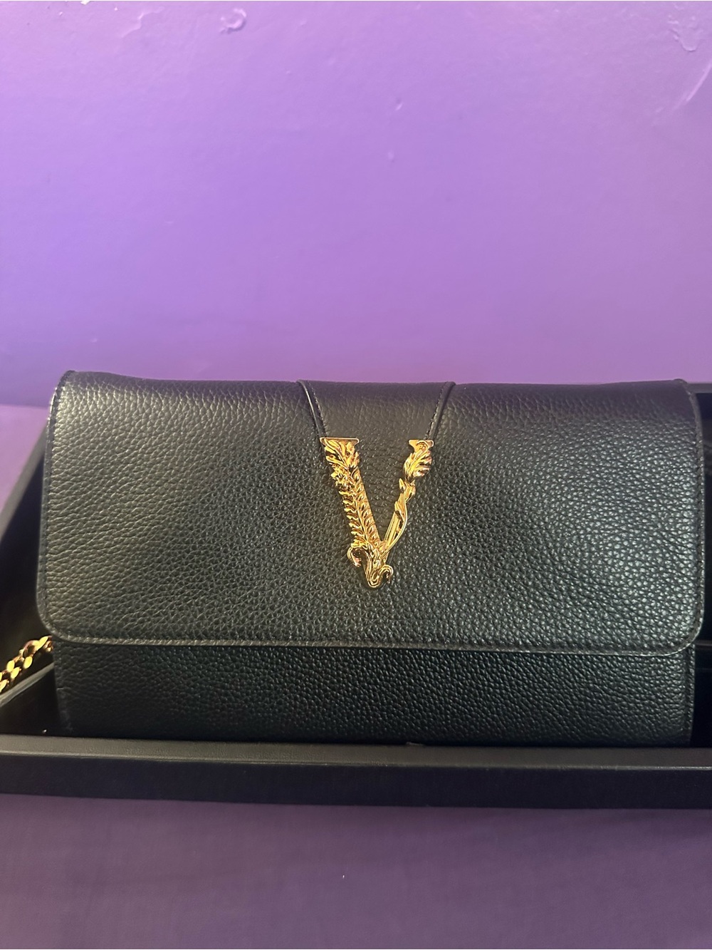 Versace Black Leather Shoulder Bag